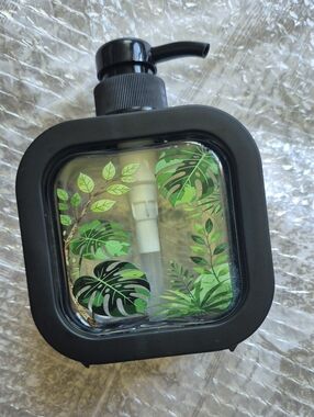 Monstera Botanical Square Boho Soap Dispenser - Black Pump